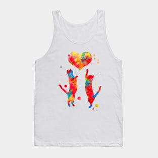 Cat Couple With Heart Watercolor Painting Tank Top